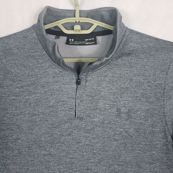 Under Armour Men's Pullover Shirt Medium Quarter Zip Gray Fleece Long Sleeves - Picture 3 of 8